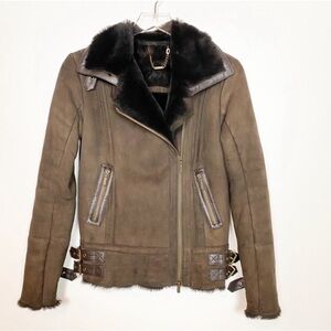 Barbour Brown Leather Jacket with Black Fur Collar